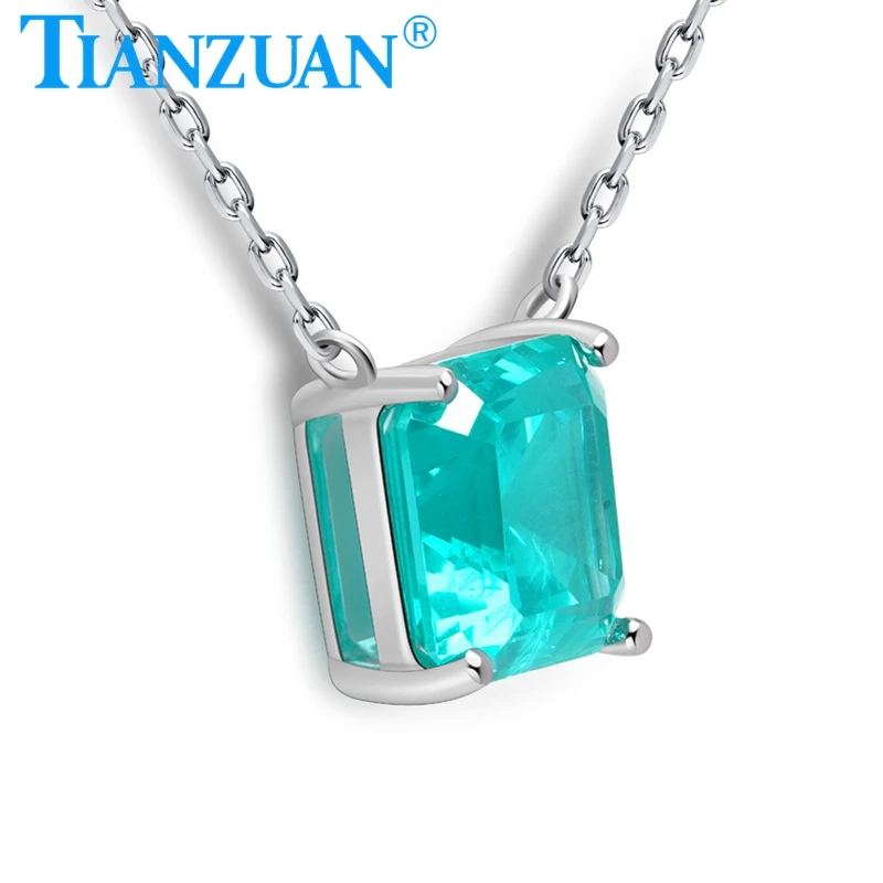 Fashion Paraiba Color YAG Pendant 10mm Asscher Cut Lab Grown Yttrium Aluminum Garnet  Jewelry for Women Necklace Gifts 45CM Link