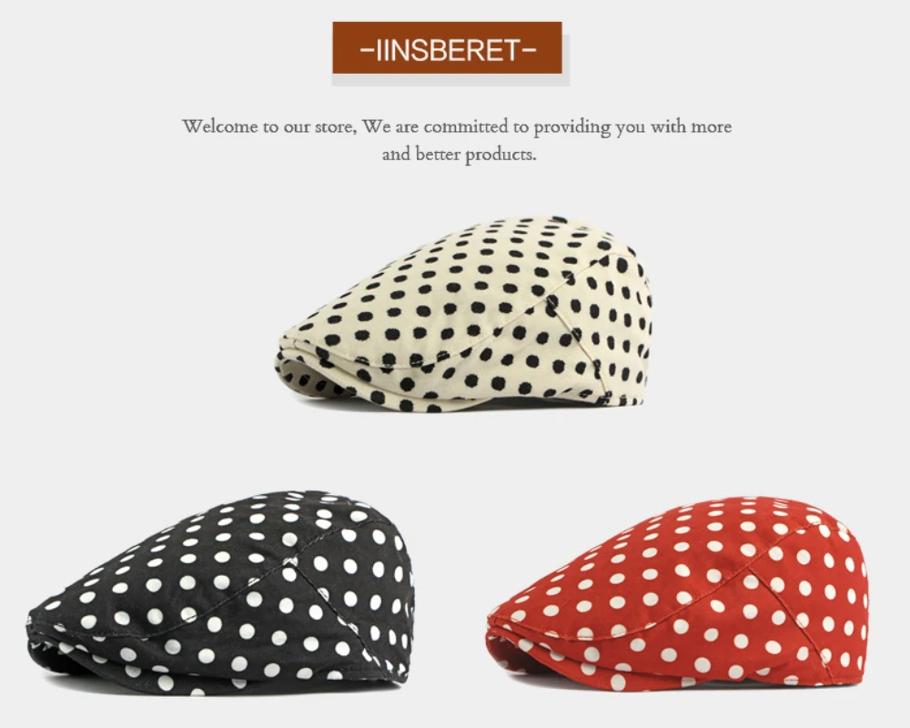 HT5103 Herren- und Damen-Baskenmützen, Vintage Künstler-Mütze, Unisex Gepunktete Ivy-Flatcap, Neue Frühling-Herbst Verstellbare Baskenmütze – Detail 1