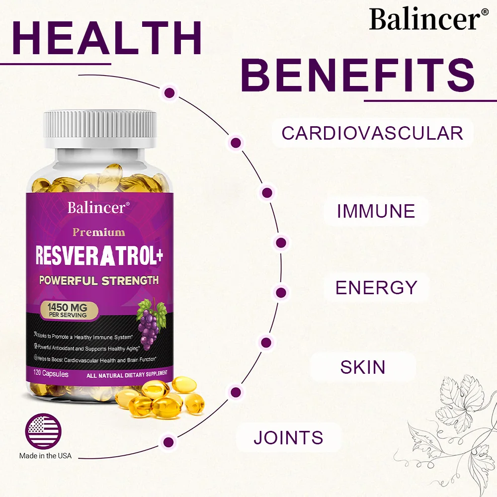 

Resveratrol Capsules,Energy,Immune,Cardiovascular,Brain,Skin and Joint Support