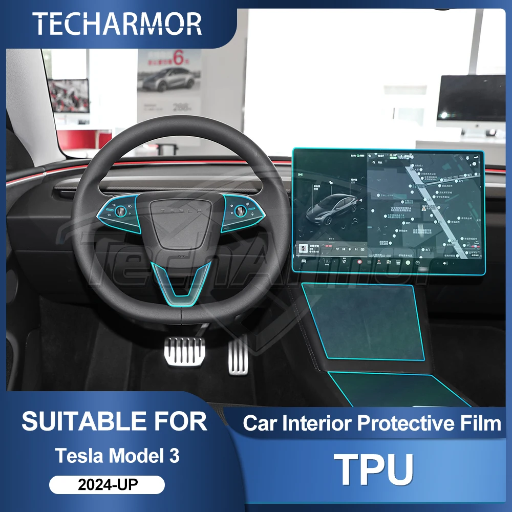 Auto-Innenraum-TPU-Schutzfolie Kratzfeste Folie für Tesla Model 3 2024-26 Auto-Schutzfolie Transparente Reißfeste Aufkleber Zubehör