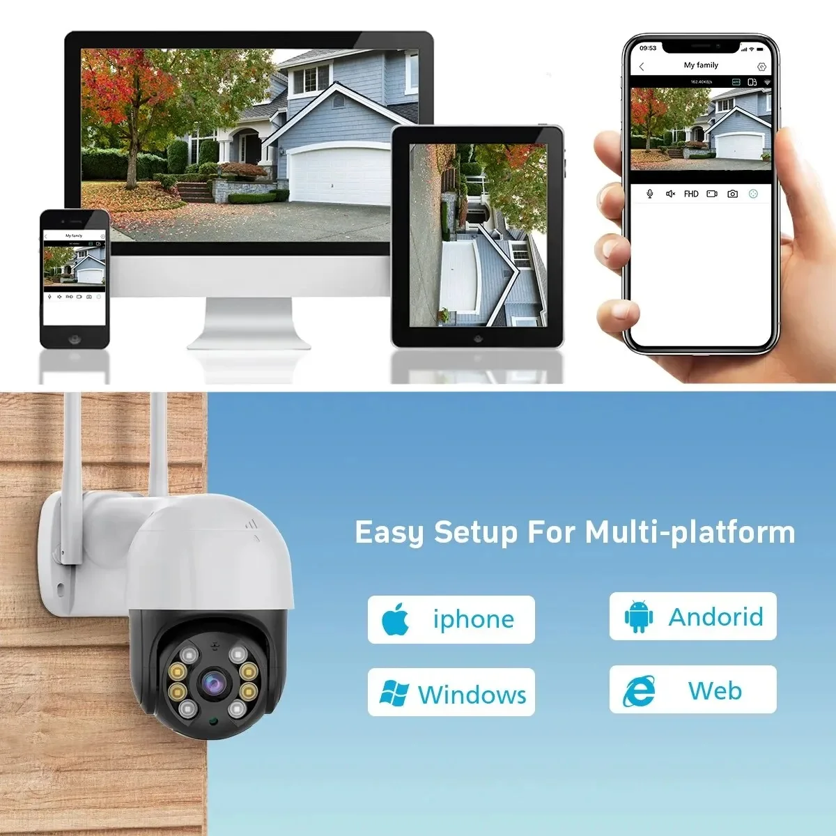 5mp ptz wifi ip kamera im freien 5x digitaler zoom ai menschliches erkennen drahtlose kamera h.265 p2p audio sicherheit cctv kamera