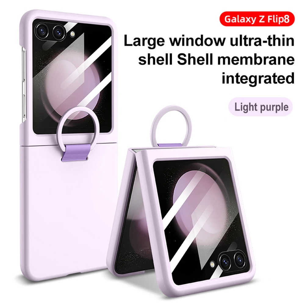 Luxuriöse, einfarbige, mattierte Glas-Schutzhülle für Samsung Galaxy Z Flip 8 7 6 5 5G Fold, modische, stoßfeste, weiche Ring-Handyhülle