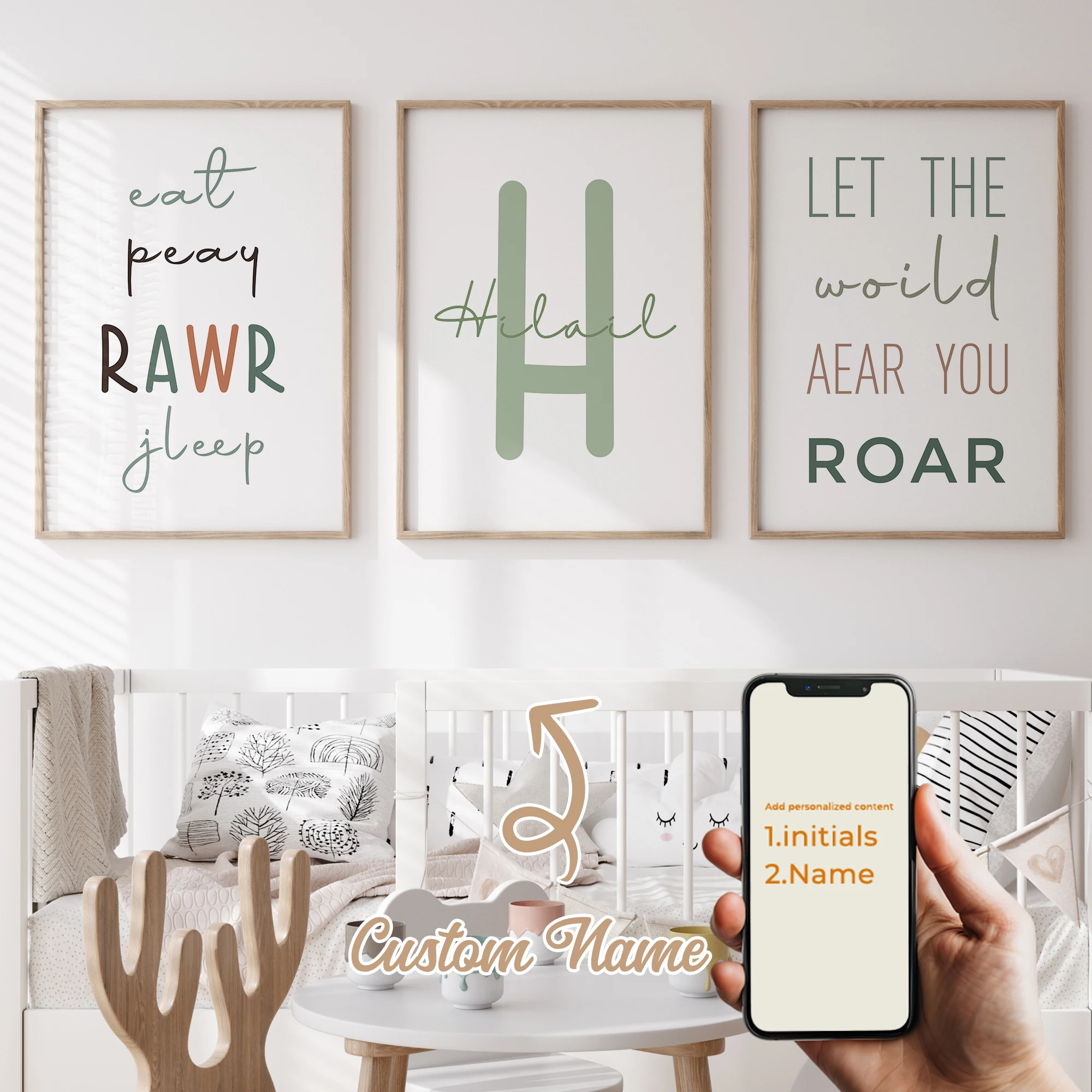 3 قطعة/6 قطعة اسم مخصص شخصية لطيف الكرتون ديناصور جدار الفن طباعة صورة لغرفة المعيشة الاطفال الصبي غرفة ديكور المنزل هدية #2