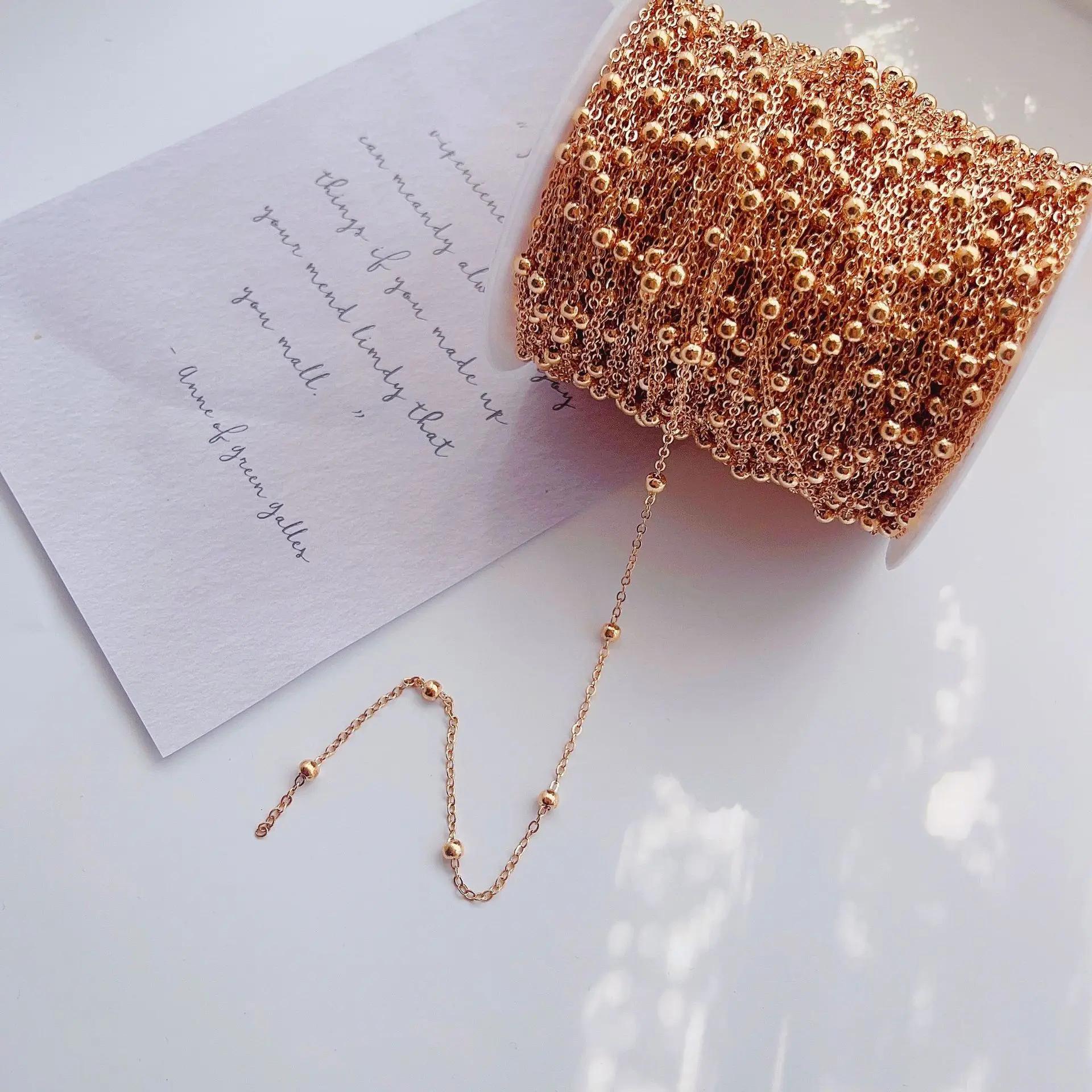 Wholesale 2M Beaded Chain 3.5/4mm Beads Copper Plated Cross Chain for Jewelry Making DIY Anklets Necklace Bracelet Accessories