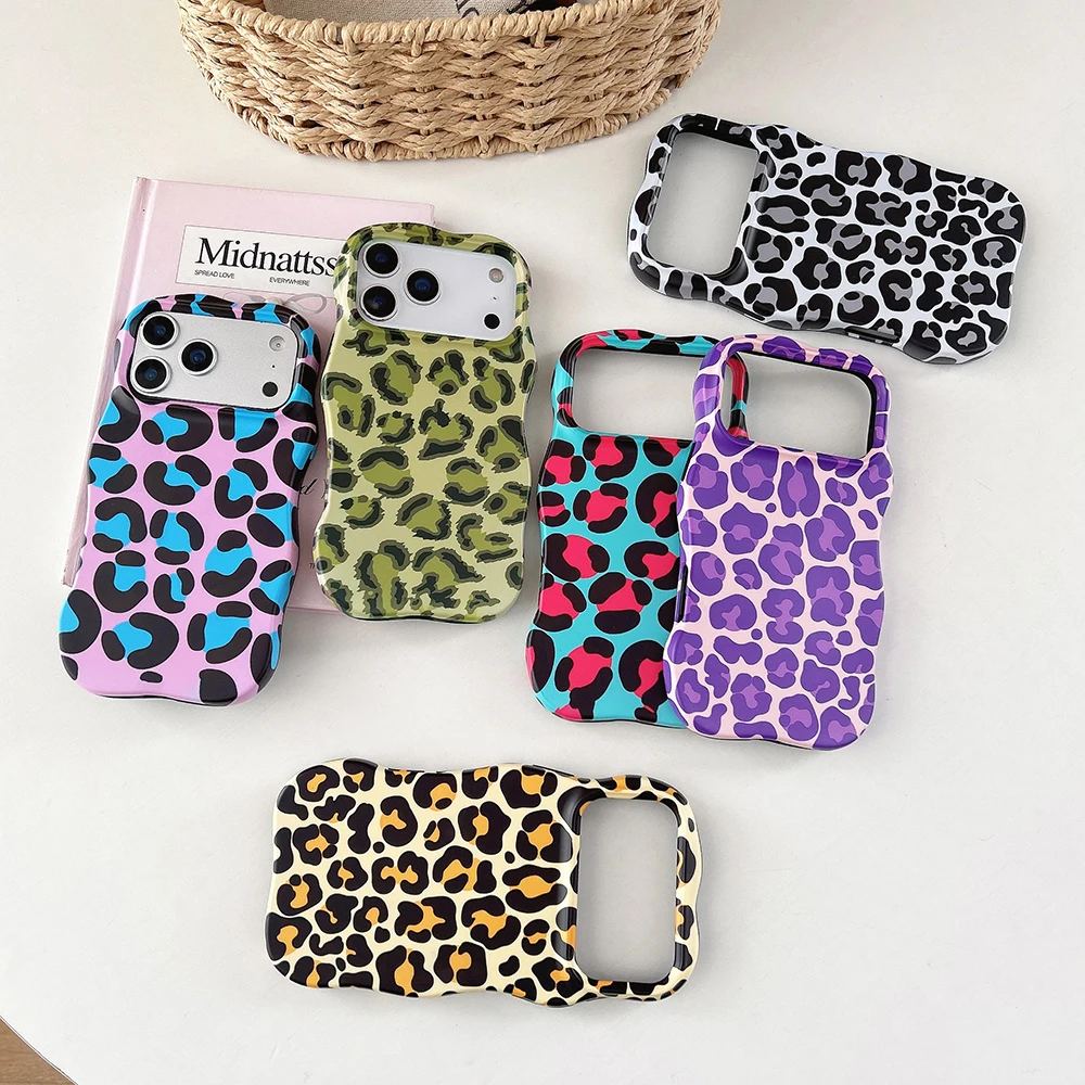 Modische 2-in-1-Handyhülle mit Leopardenmuster für iPhone 13 14 15 16 17 18 Pro Max, Wellenkanten, angenehme Haptik, harte, schlanke Hülle – Detail 1