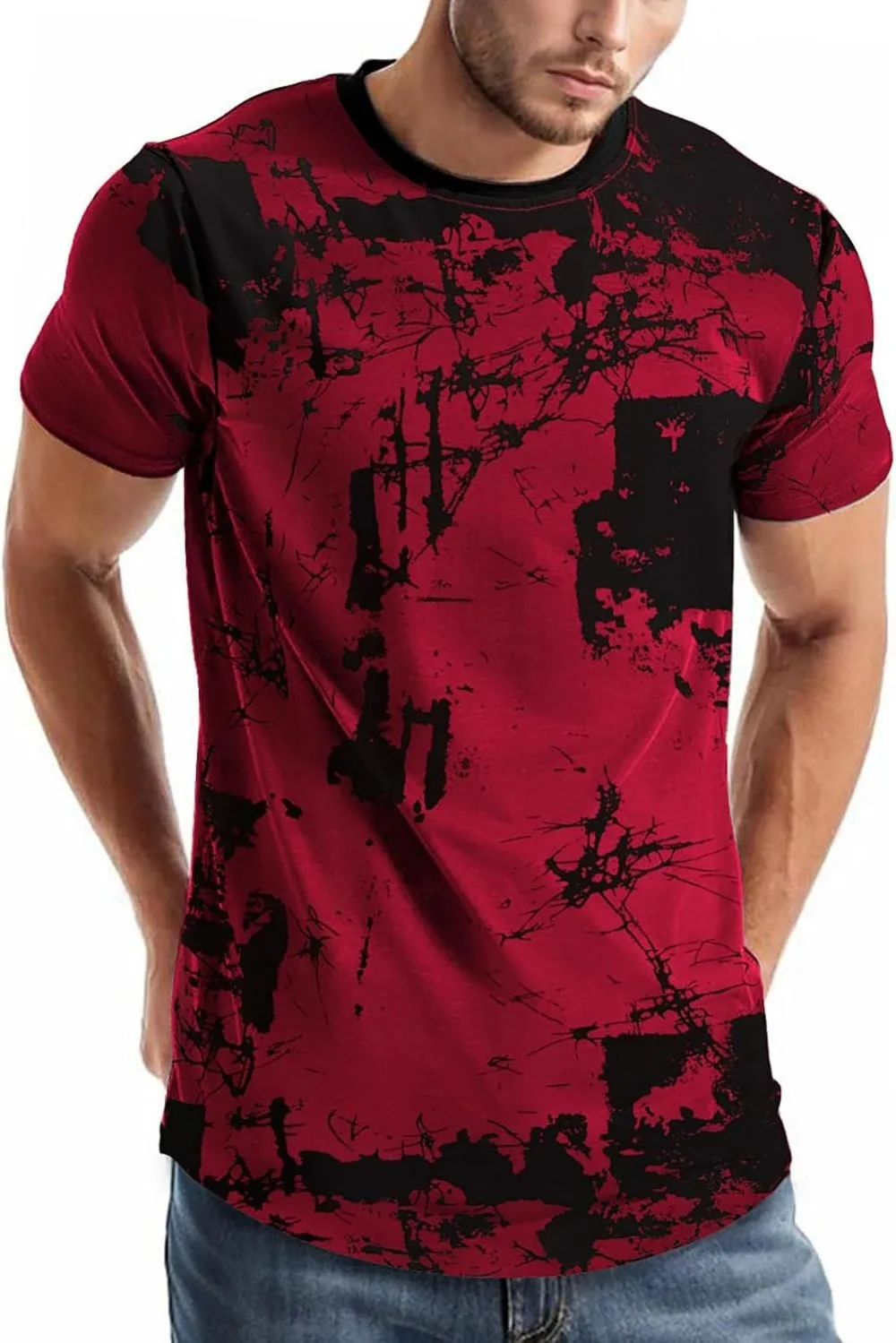 Retro Cracked Mottled Color Block 3D Printe Sports Breatha Schnelltrocknendes Herren-T-Shirt, lässige Street-Fashion, Eltern-Kind-Kleidung – Detail 6