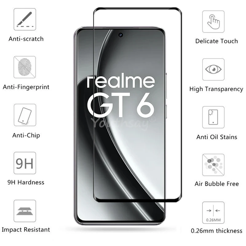 Full Cover Glass For Realme GT 6 Tempered Glass Realme GT6 Screen Protector Protective Phone Film For Realme GT 6