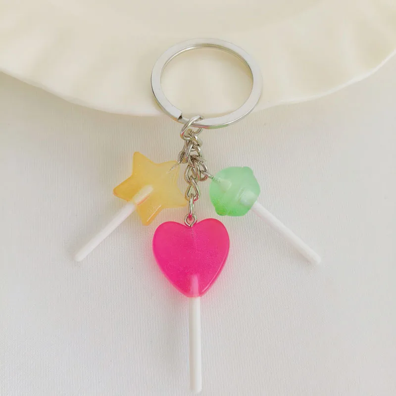 Resin Lollipop Keychain Heart Star Round Shape Candy Pendant Simulation Backpack Key Chains Bag Decoration for Best Friends Gift