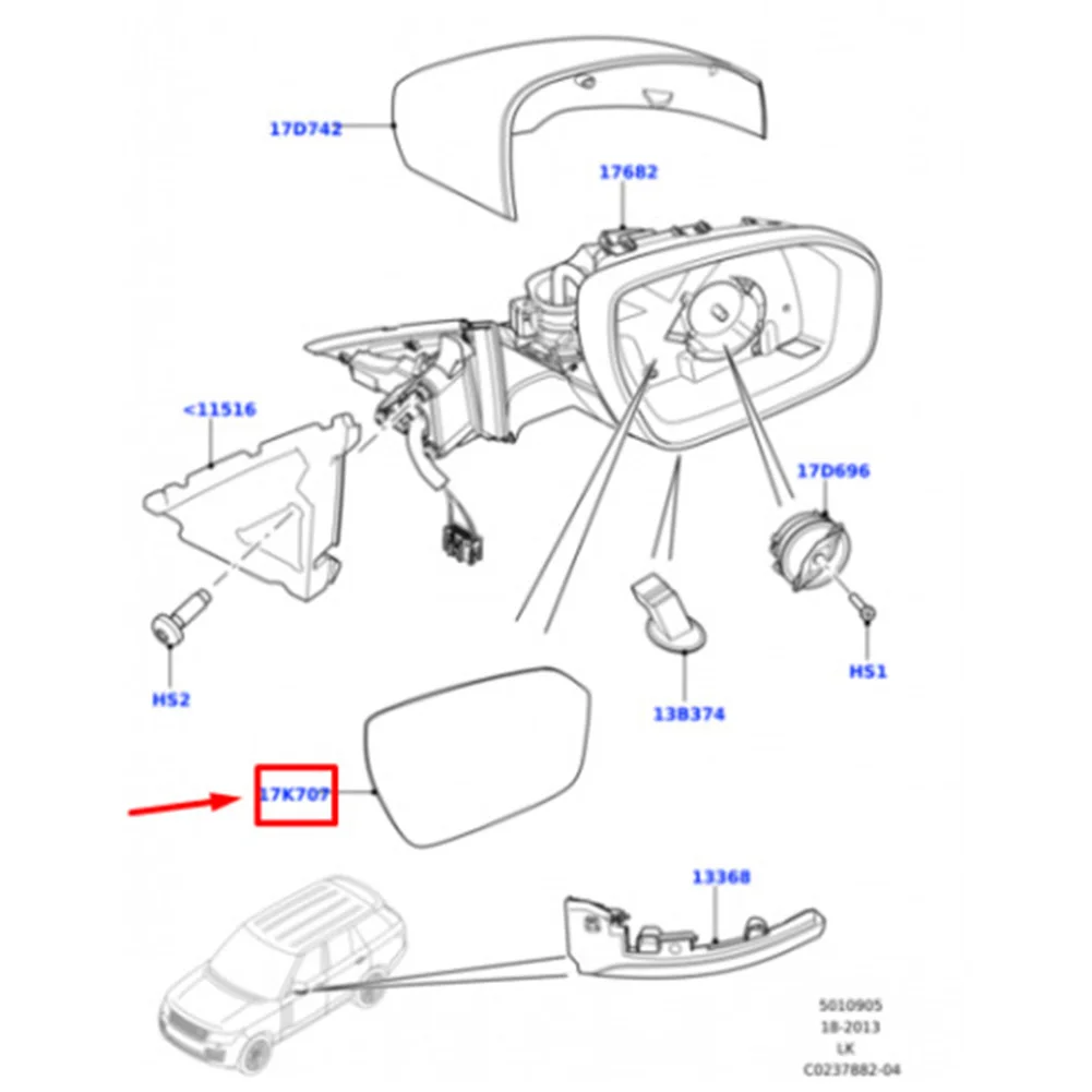 Reemplazo de espejo lateral calefactado Dim automático con punto ciego para Land Rover Discover 4 5 LR4 LR5 para Range Rover Vogue Sport L405