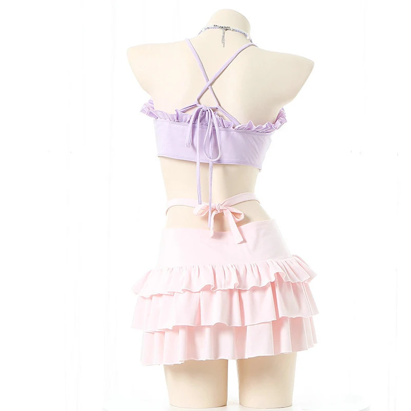 AniLV 2022 Summer Sweet Girl Anime Cute Love Hollow Swimsuit Unifrom Cake Skirt Women Macaron Swimwear Outfits Costumes Cosplay