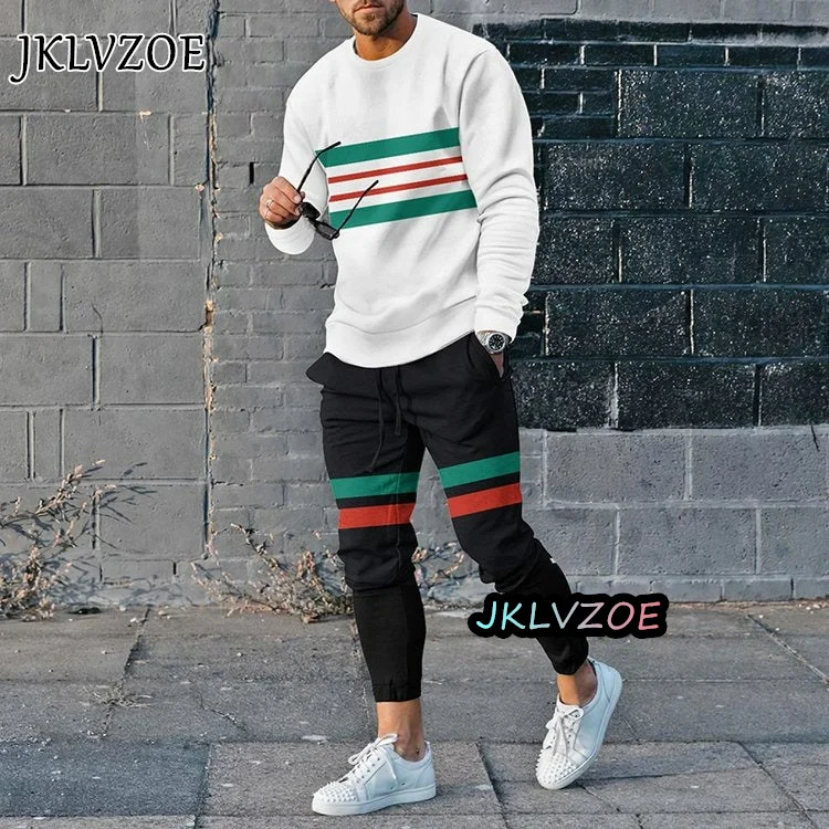 2023 Men Tracksuit Spring Oversized Set Print Long Sleeved T-shirt+Trousers Jogger Sportswear Casual Streetwear 2 Piece Suit