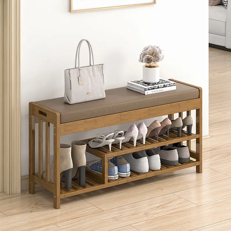 Bamboo Shoe Change Stool Simple Modern Home Doorway Shoe Cabinet Stool Can Sit  Wear Shoe Stool Multi-functional Bench Furniture