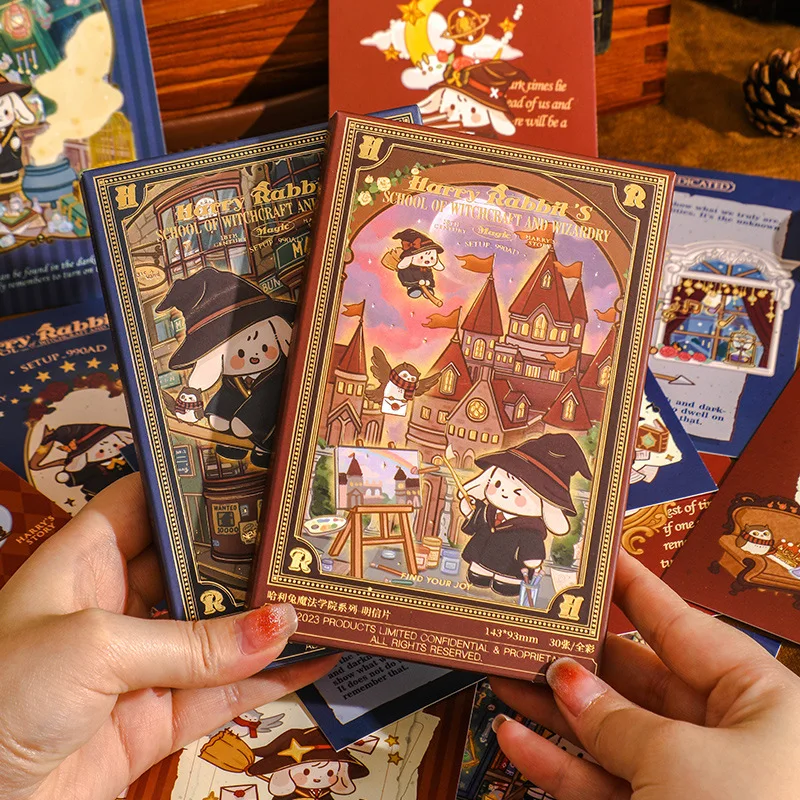 30PCS Harry Rabbits's School Of Witlhcraft Wizardry Postcards Set - Wall Decoration Message Blessing Card Gift