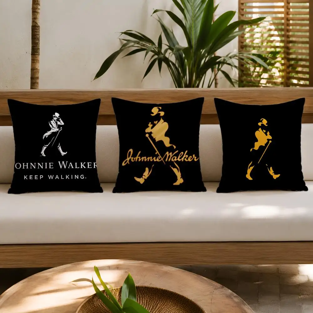 J-Johnnie W-Walker Logo Cushion Cover Double-Sided Plush Sofa Cushion Covers Organic Breathable Invisible Zipper