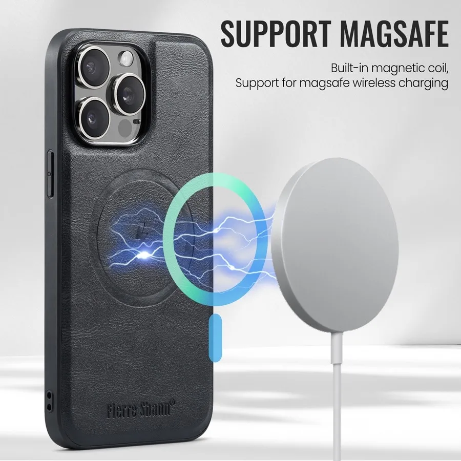 Magnetic Detachable Leather Wallet Phone Stand Case Wireless Charge Cover for iPhone 16 Pro 14 Plus 15 ProMax