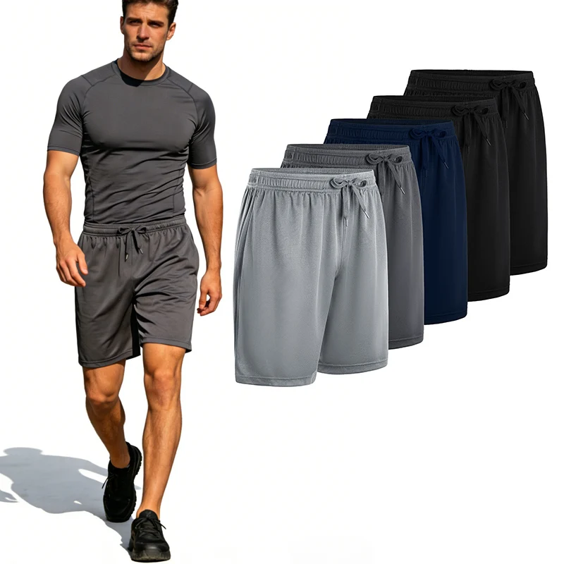 

5-piece Men's Casual Shorts with Drawstring Waistband, Breathable Fabric, Available in Multiple Colors - Ideal Choice for Summer