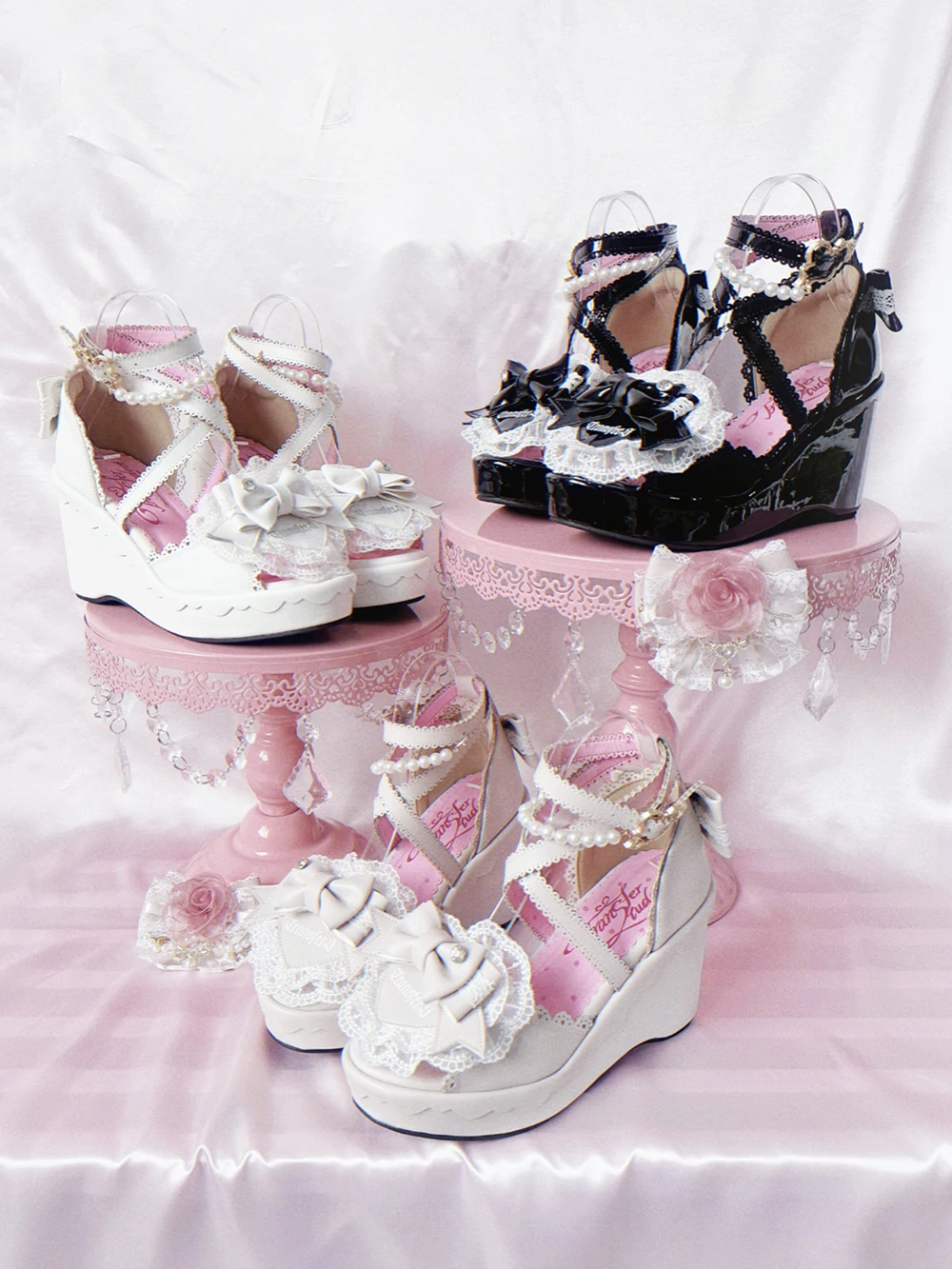 

Japanese Original Lolita Bow Wedge Heel Fish Mouth Sandals Sweet Cool Y2k Ancient Morning Ji Waterproof Table Muffin Shoes Women