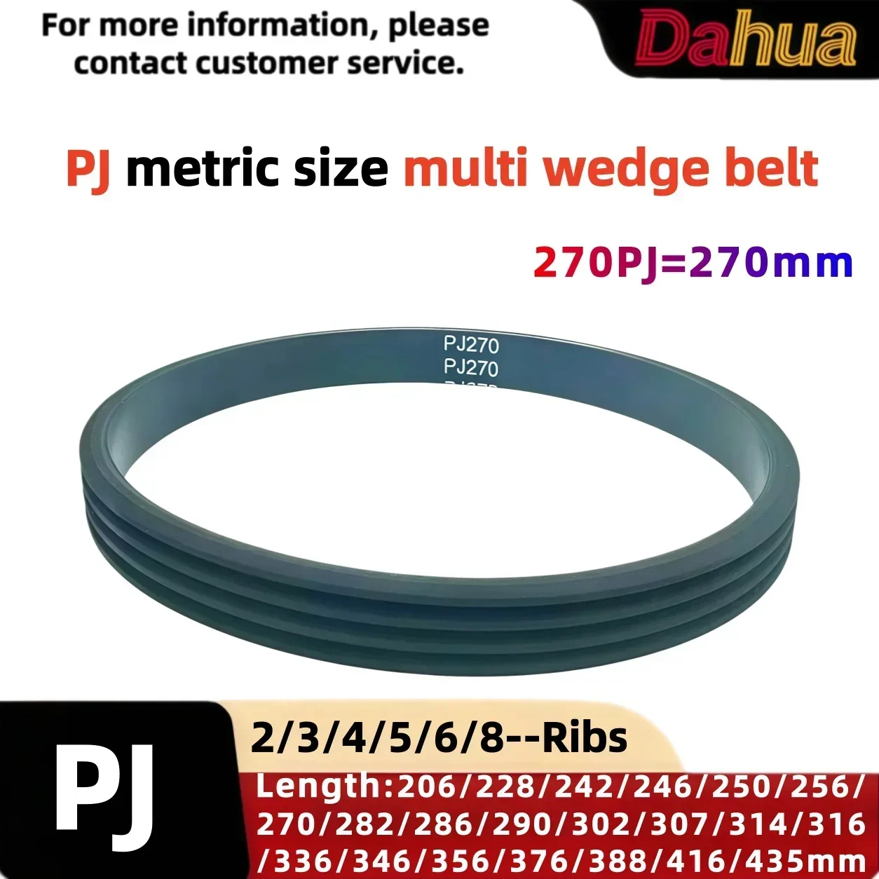 Pj Multi-Rib Belt, Rubber Polyester, Heat & Wear Resistant, for Alternator, AC, Power Steering, Industrial Drive, 206PJ-435PJ