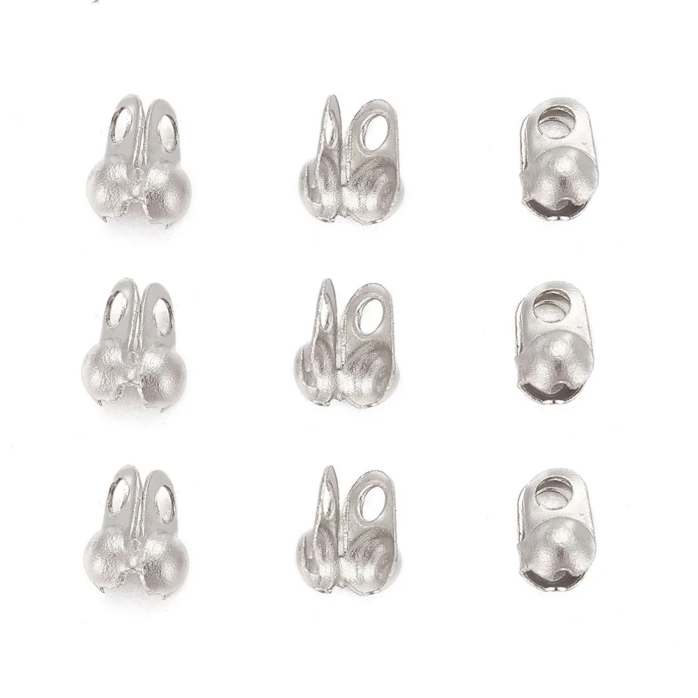 304 Stainless Steel Bead Tips, End Caps, Open Clamshell Bead Tips, Stainless Steel Color, 4x2mm, Hole: 1mm