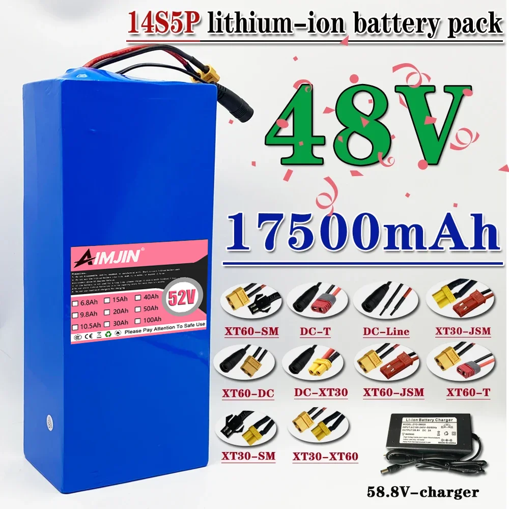 100% New 14S5P Battery Pack 52V Battery 17.5AH 18650 with BMS for Various Electronic Devices and Transportation Equipment