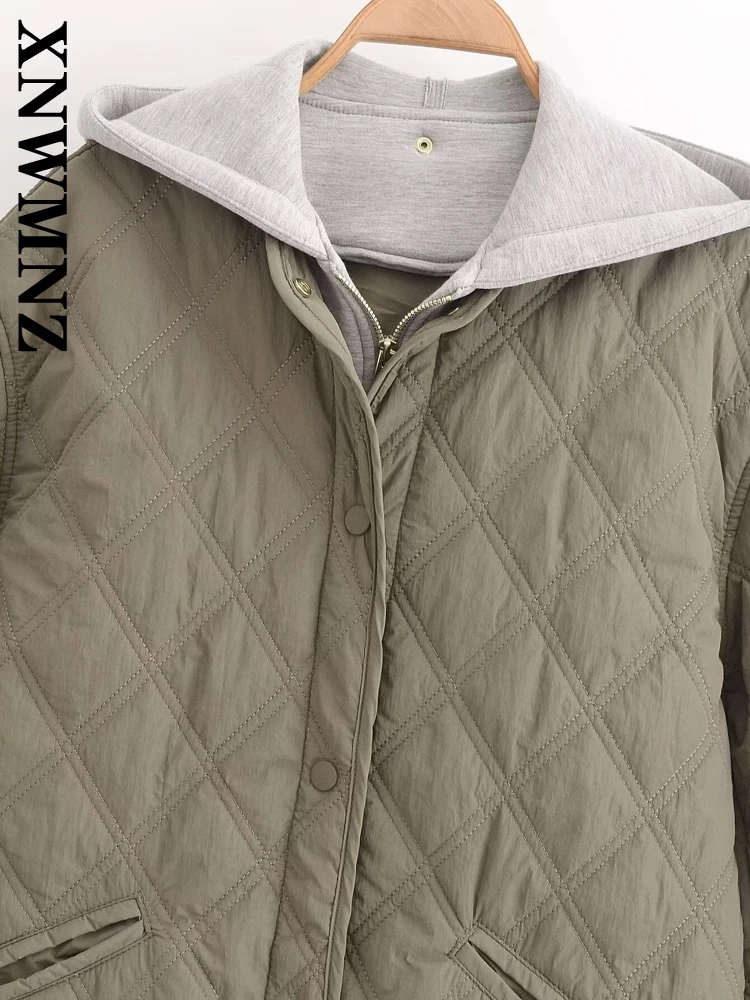 XNWMNZ 2024 New Woman\'s Autumn Casual Vintage Hooded Collar Coat Female Winter Thick Solid Color Padded Jacket Top Long Sleeve