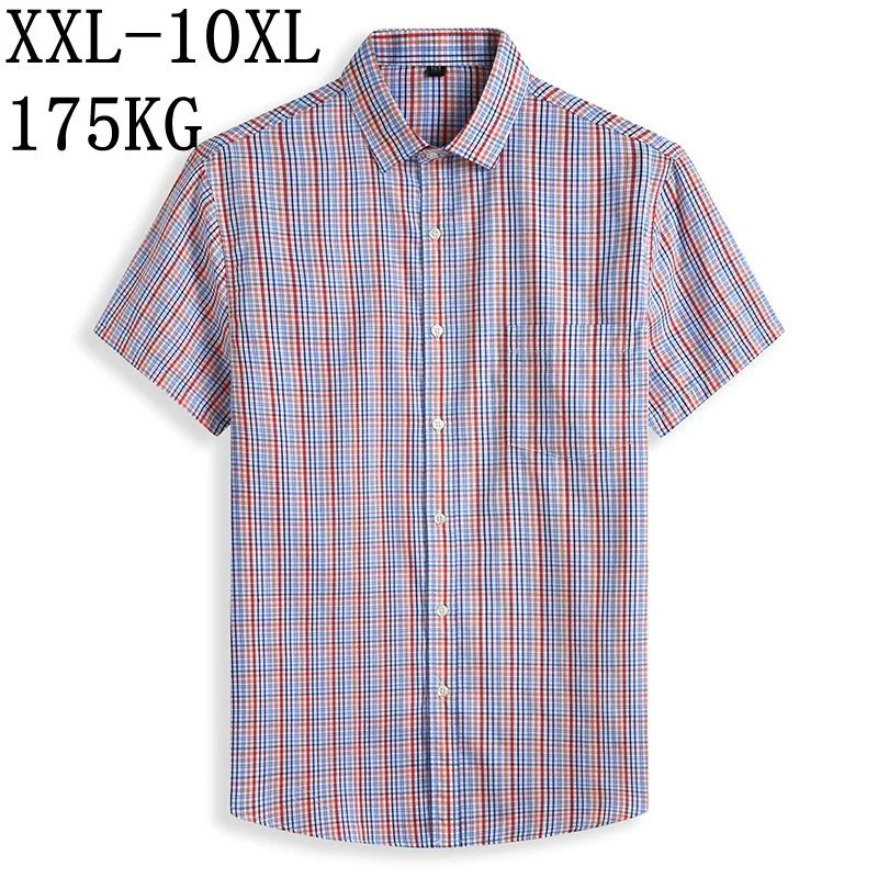 

10XL 8XL 7XL Plaid Shirt Men 2024 New Casual 100% Cotton Short Sleeved Summer Shirts camisa masculina 's Dress