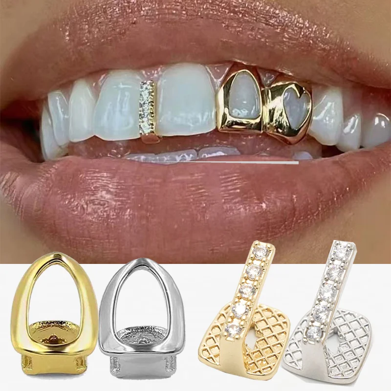 3pairs/3pcs Teeth Grillz Diamond Hip Hop Silver Gold Plated Grillz Tooth Jewelry kit Crystal Decoration Teeth Shiny Caps