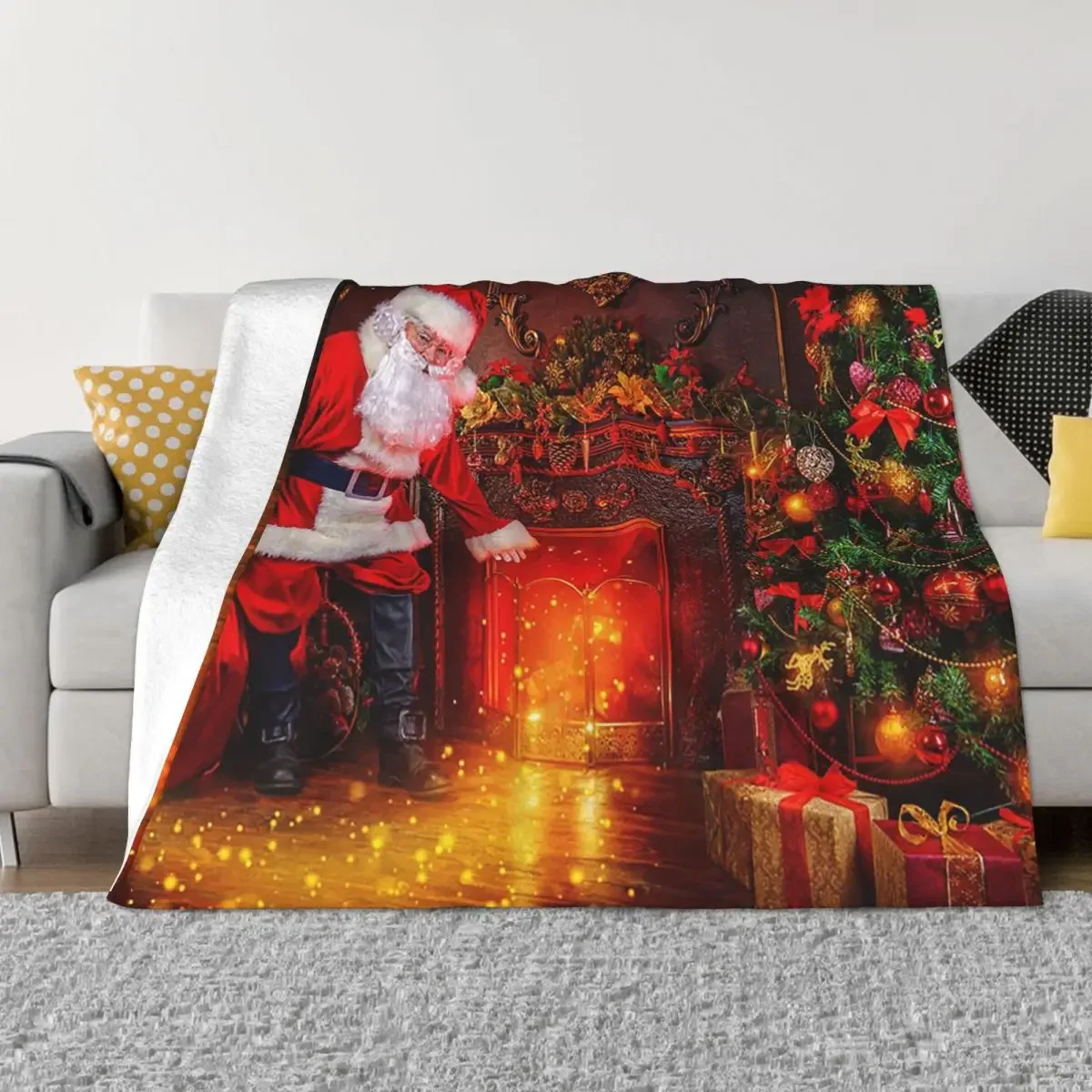 

Merry Christmas Tree Blanket New Year Santa Claus Gift Flannel Funny Warm Throw Blankets for Home Autumn/Winter