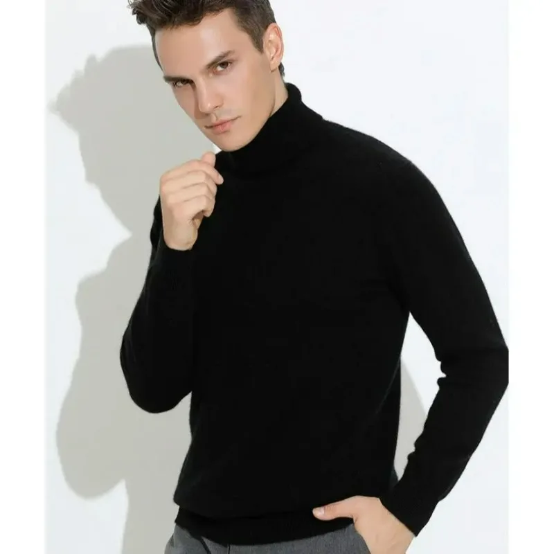 

Осень-зима 2022, мужской пуловер с высоким воротником, теплый вязаный джемпер из смеси кашемира и хлопка