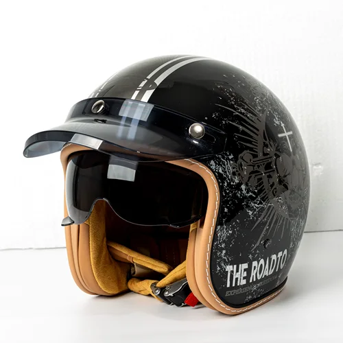 Imagen 2 del producto Certificación compulsoria de ChinaCasco de media motocicleta de cara abierta retro 3/4 Casco de jet vintage ligero para adultos para hombres y mujeres