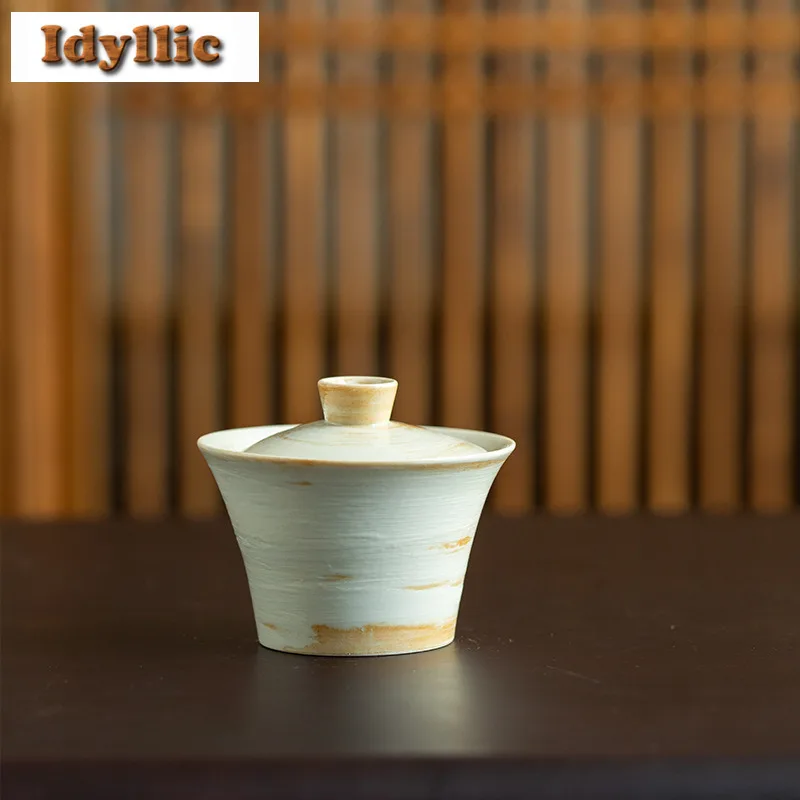 

100ml Wabi Sabi Style Horseshoe Gaiwan Zen Tea Tureen Tea Bowl With Lid Kit Tea Maker Cover Bowl Tea Services Supplies Gift Cha