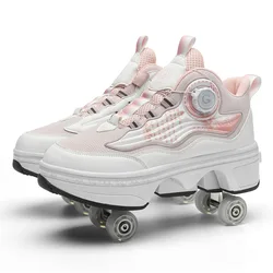 New Girls & Boys Four Wheels Deformed Roller Skates Children Retractable Flying Shoes Fashion Kids & Adults Sneakers Size 33-43