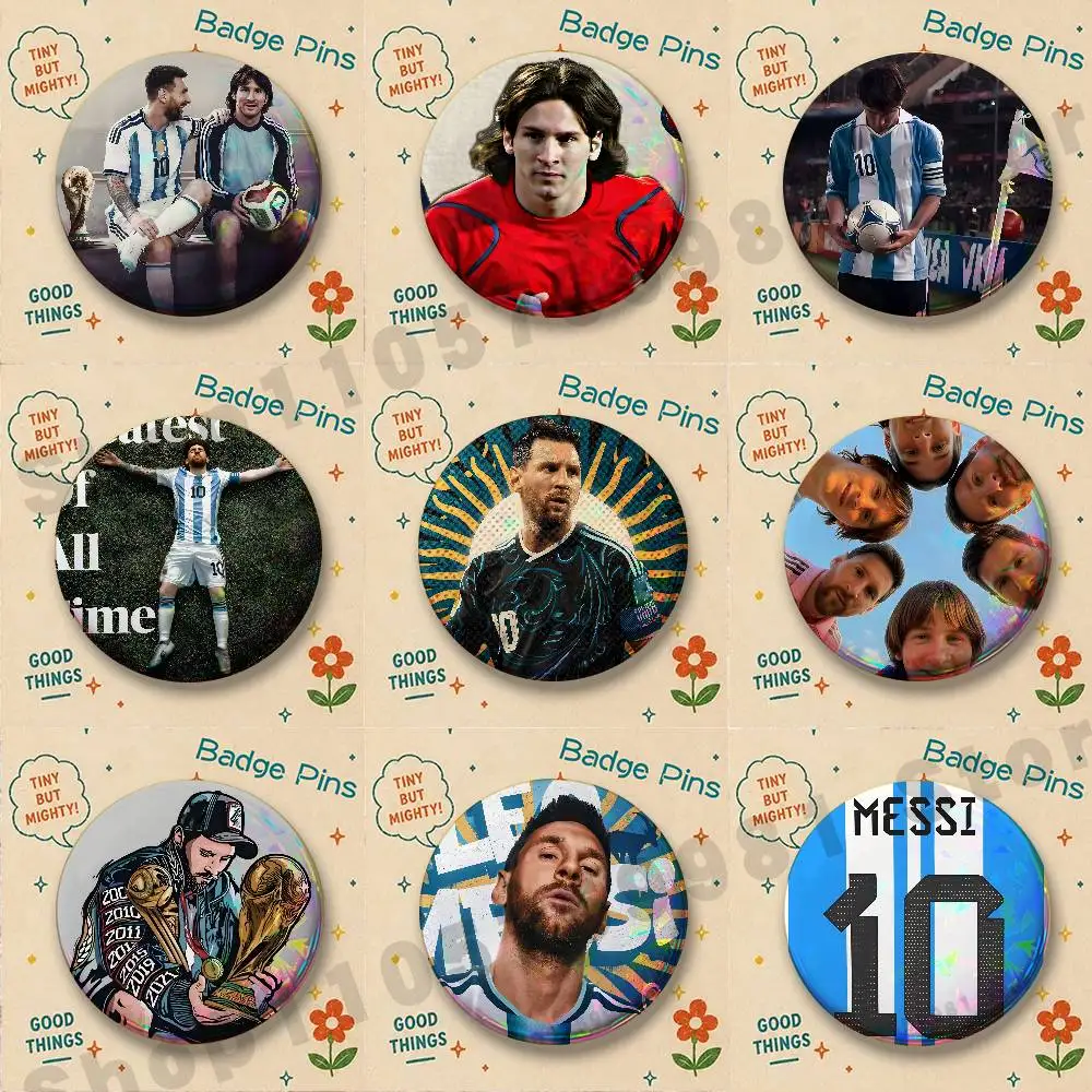 L-Lionel M-Messi Football King Brooches for Bag Decor Jewelry Accessories Gift 25/32/44/58/75mm Round Cartoon Badges