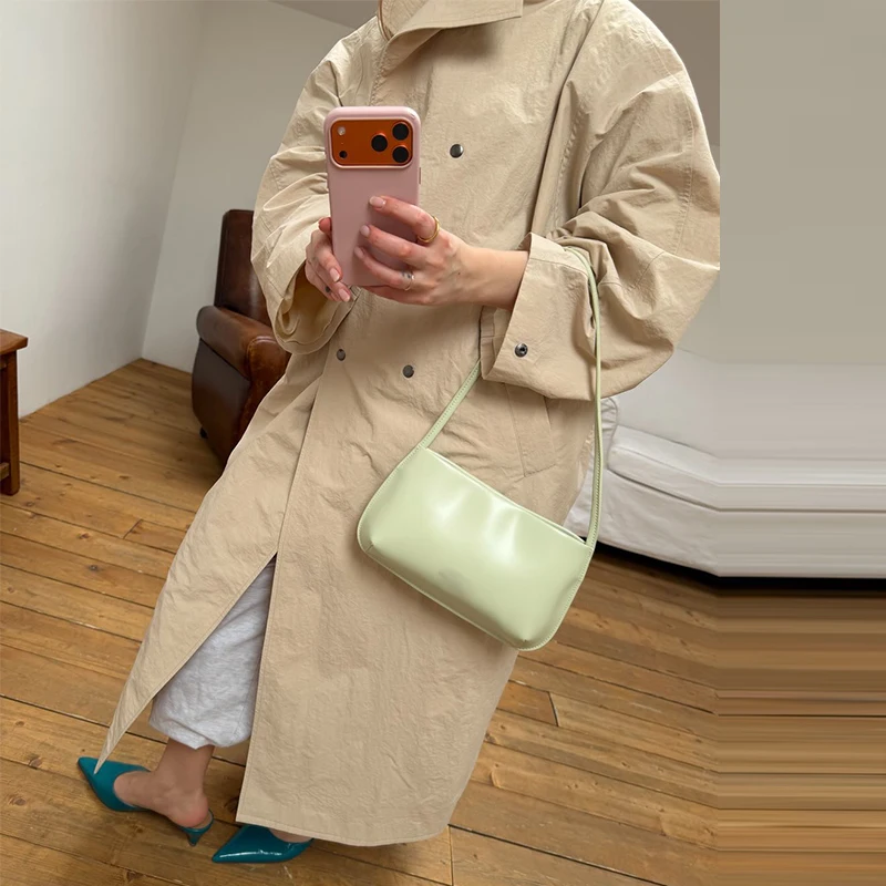 Stehkragen Langer Einfarbiger Damen-Trenchcoat Langarm Doppelreihig Locker Geschnittener Damen Frühling Herbst Mode Lässige Damenjacke 2026 – Detail 2