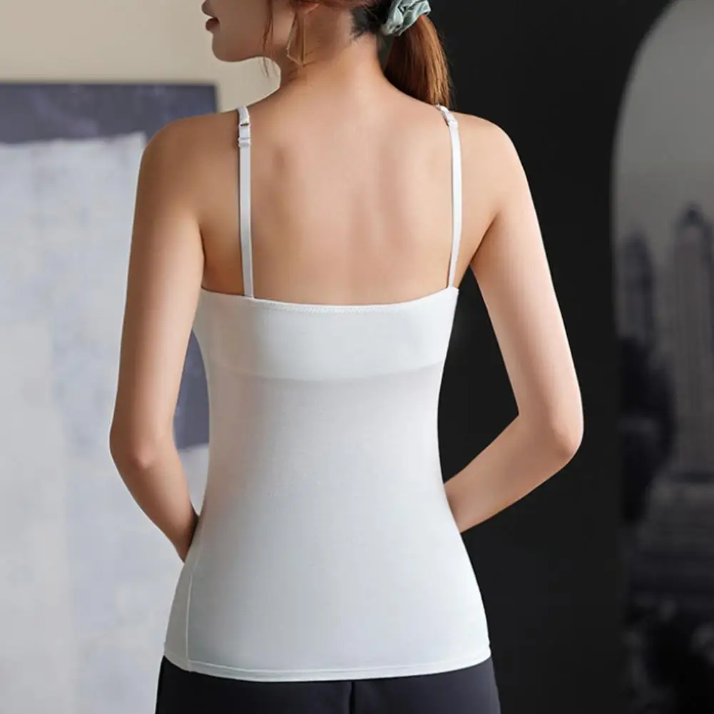 Summer Women's Padded Cami Tank Tops Double Lined Spaghetti Strap Camisole Vest With Built In Bra Slim Fitted Basic Vest