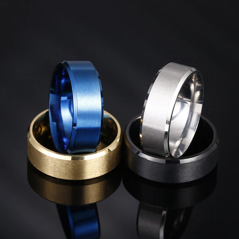 8mm Matt Stainless Steel Simple Design Plain Titanium Rings Gold Tone Silver Plated Black Blue Rings Men Woman Jewelry Gift