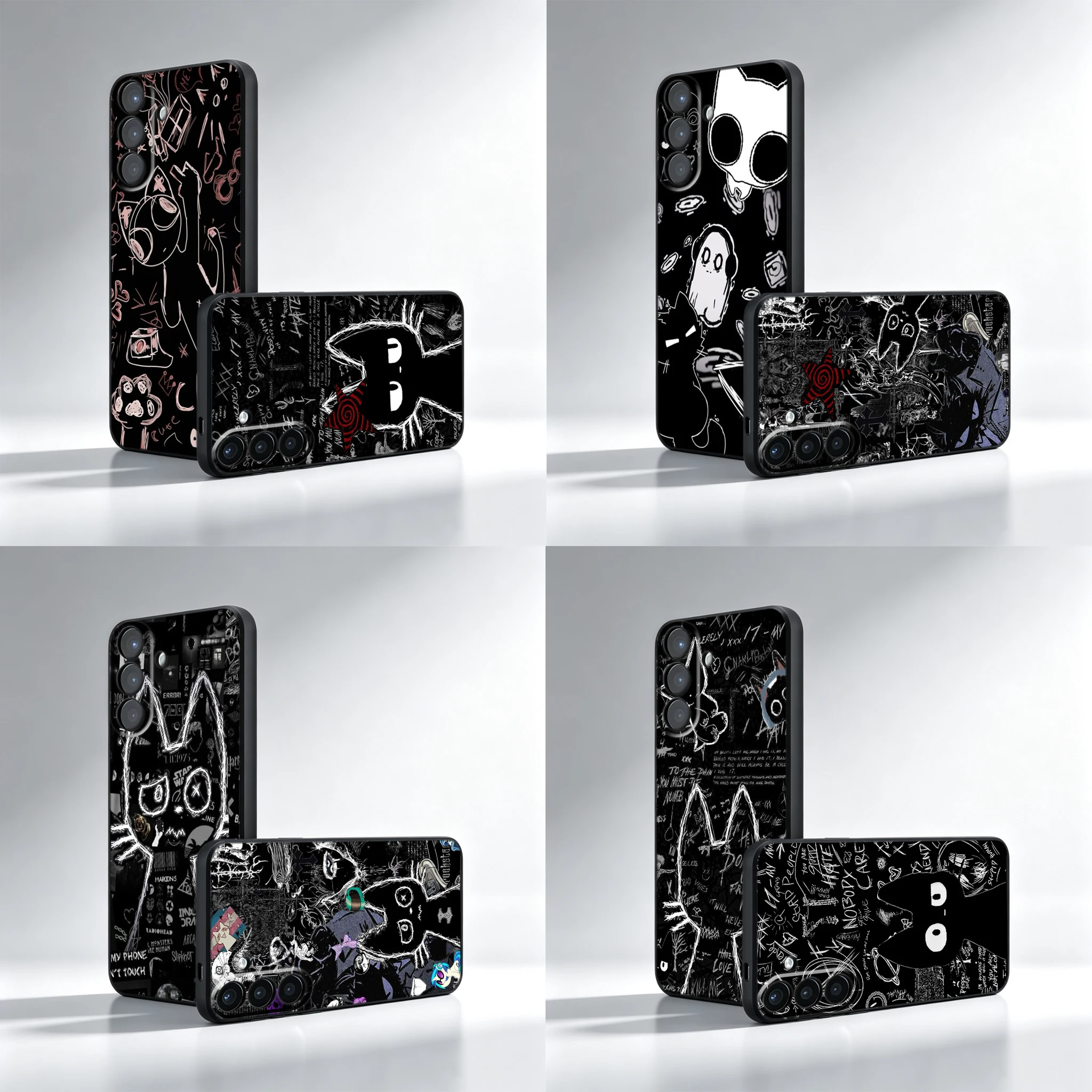 Black Cat Sketch Kittens Phone Case For Samsung A16 A26 A27 A37 A56 A57 A05S A06 A04S A55 A54 A35 A34 A25 A24 A15 A14 A71 A51 A5