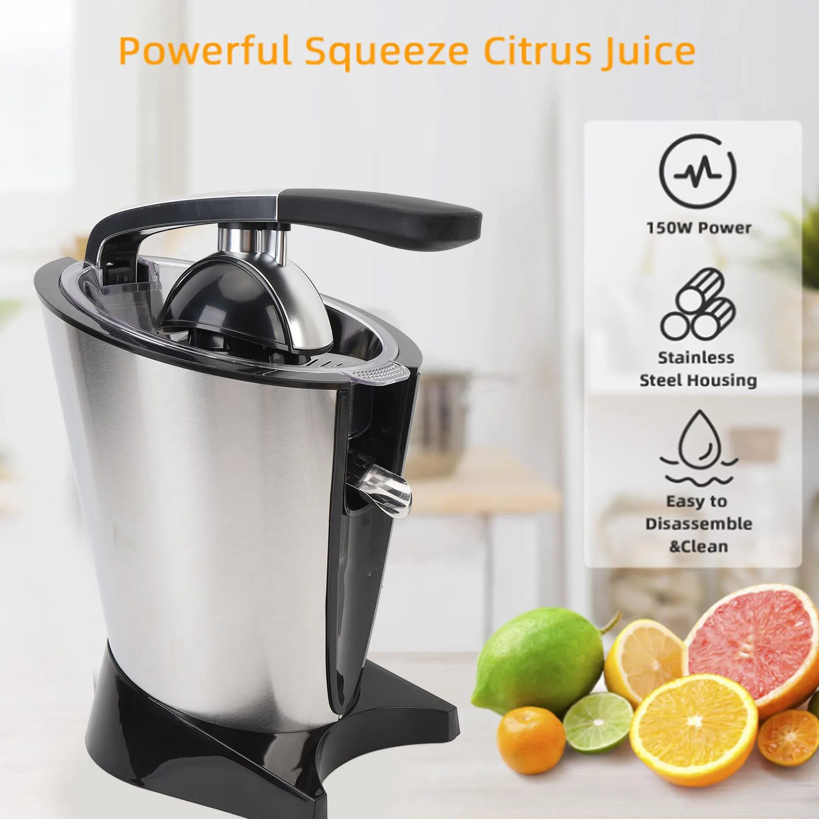 Electric Citrus Juicer 600W Orange Juicer Electric Lemon Squeezer for Orange Lemon Lime Grapefruit Stainless Steel Easy To Clean