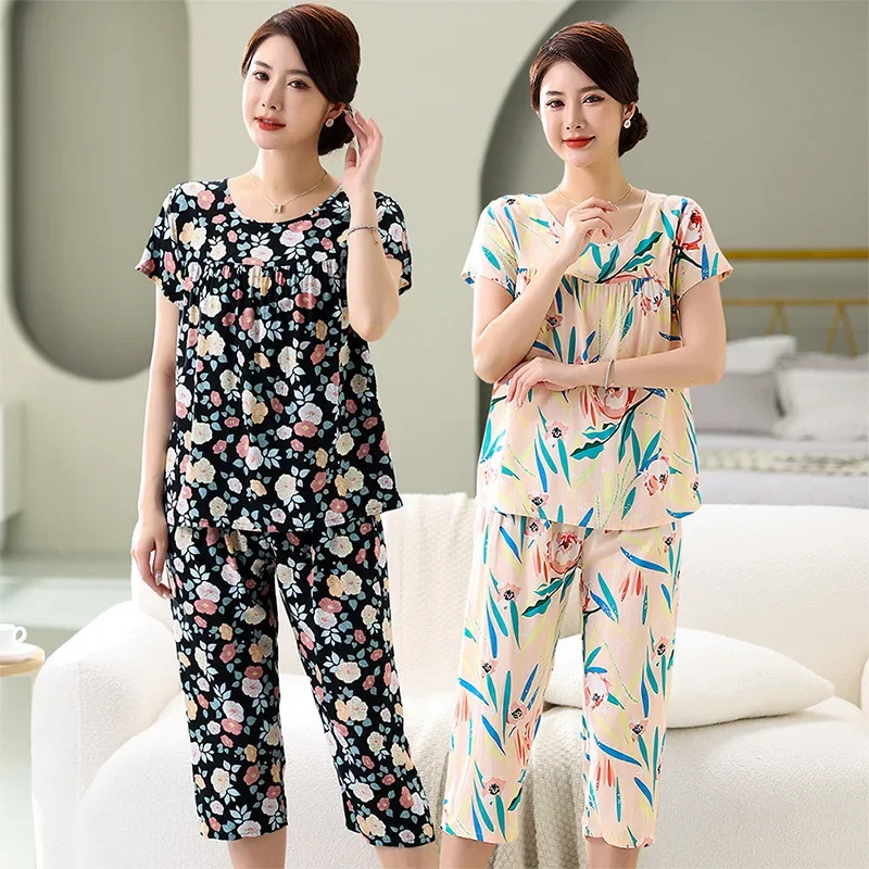 Women Lace Cotton Pajama Sets Lounge Lady Summer Elegant Pijama Sleepwear Lounge Outfit Nightwear Feminino Pijamas Floral Women