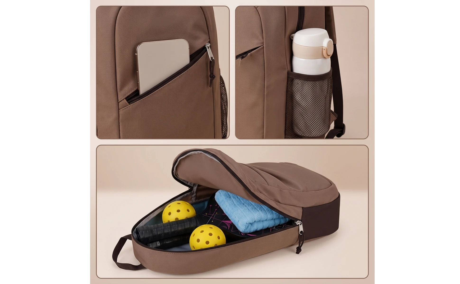 Pickleball Backpack Slim Pickleball Bag Backpack with Water Bottle Holder Compact for Outdoor Training