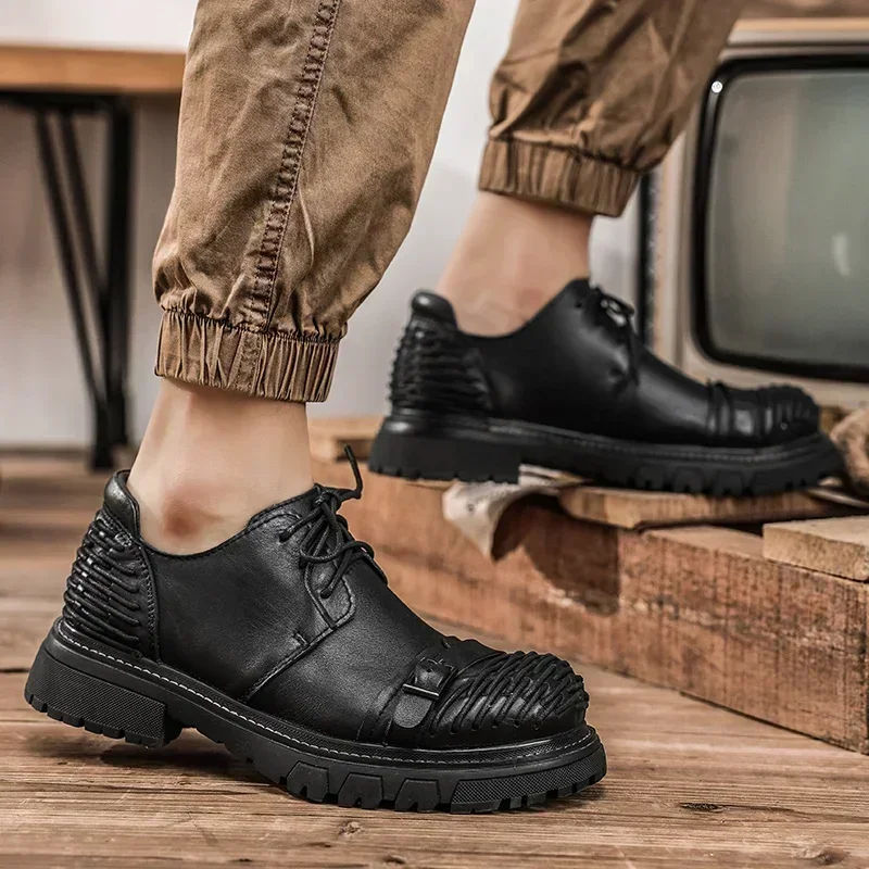 

Итальянская мужская повседневная кожаная деловая обувь, роскошные классические туфли из натуральной кожи на толстой подошве, уличные противоскользящие туфли-оксфорды