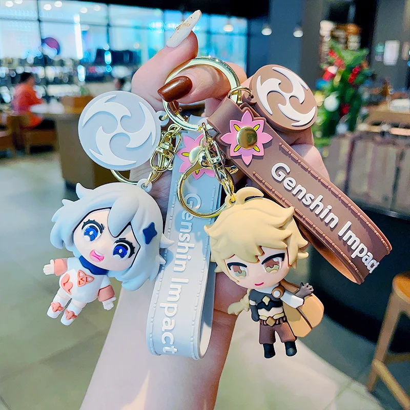 Genshin Impact Car Keychain Anime Key Chain Venti Diluc Ganyu Zhongli Xiao Keyring Friend Keyring Bag Charm Couple Matching Gift