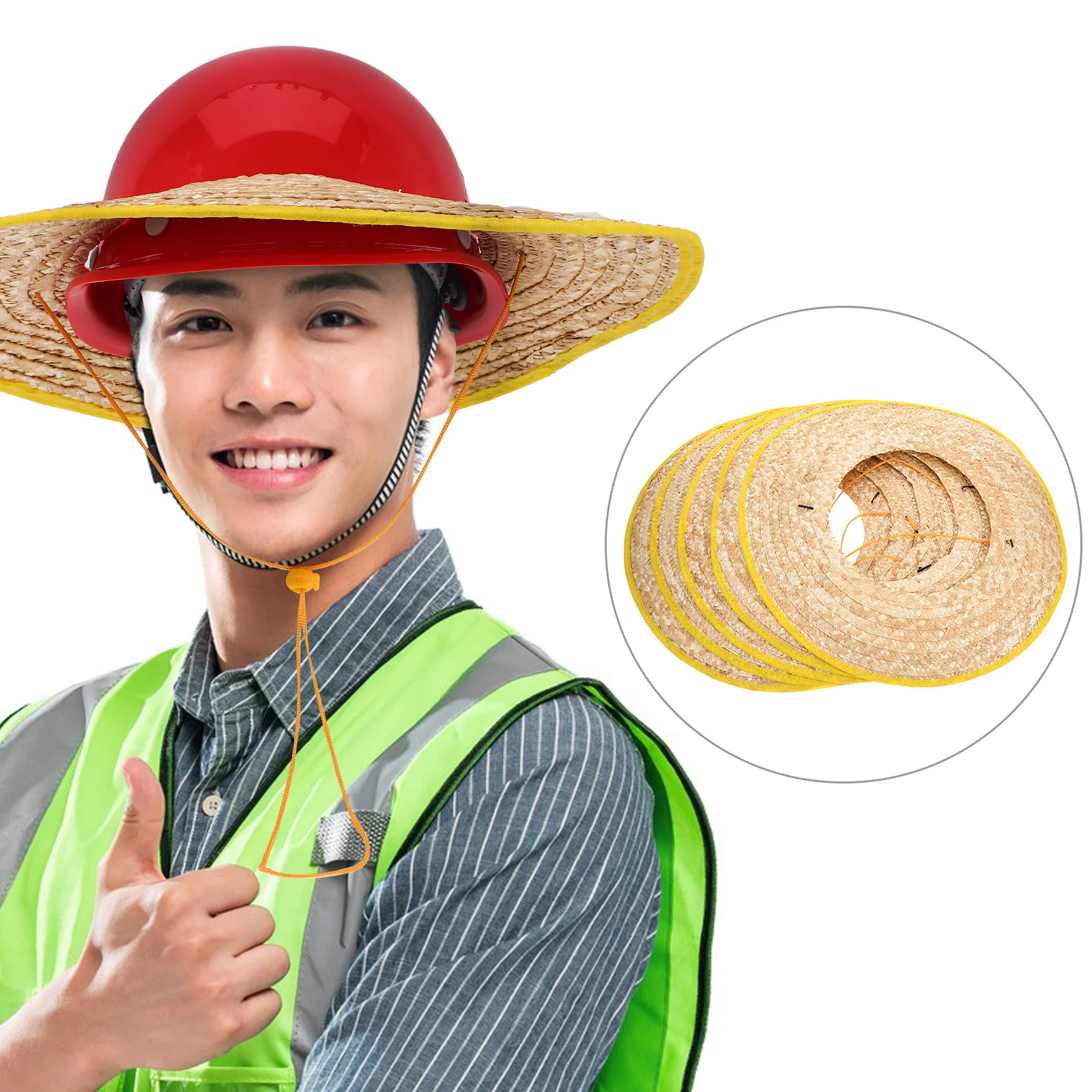 

5Pcs Safety Hard Hat Sun Brim Straw Wide Full Brim Visor Breathable Lightweight Cooling Cap for Construction Outdoor Work Road