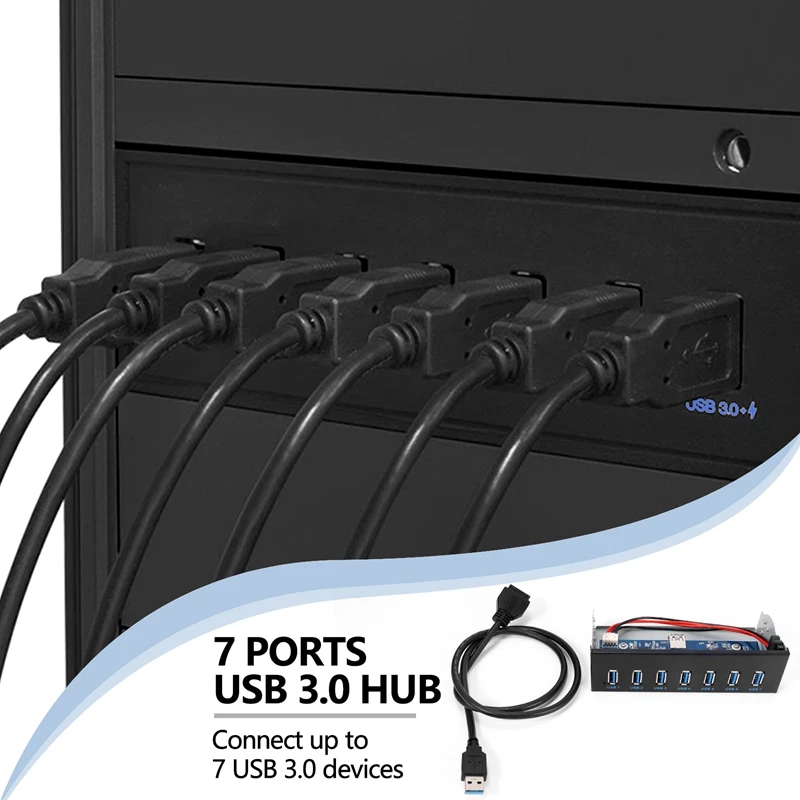 7 Port USB 3.0 Hub 5Gbs 5.25Inch CD-ROM Drive Bay CD ROM Front Panel For Computer Case+USB 3.0 19-Pin Header To Type-A Male Cabl