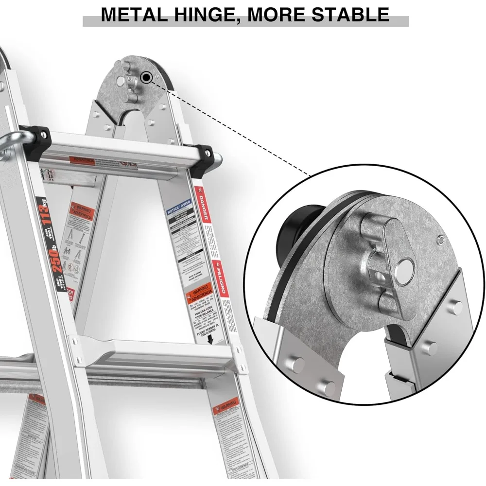 سلم تمديد من الألومنيوم 5 في 1، 17 قدم متعدد المواضع قابل للطي مع خطوات واسعة مضادة للانزلاق وأقفال مفصلية آمنة للمنزل Impr #6