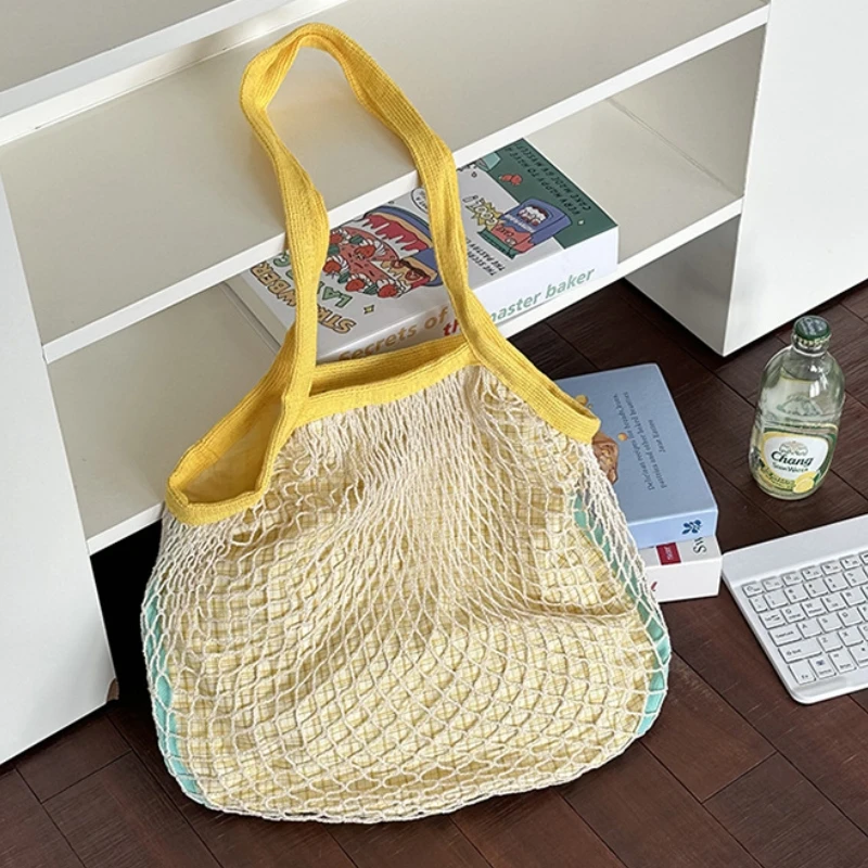 

Double-sided Multi-purpose Shoulder Bag Designer Hollow Out Cotton Mesh Bag for Fruit Vegetable Foldable Bag for Shopping