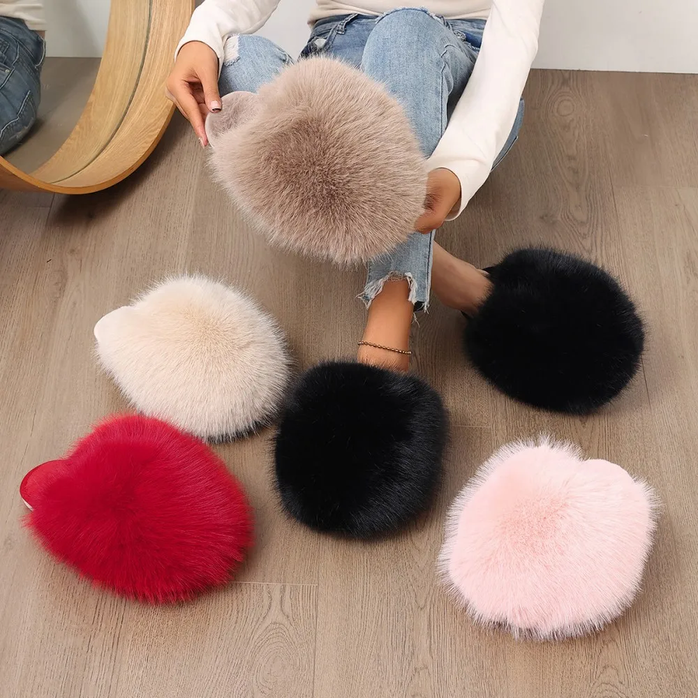 Winterfellige Damen-Hausschuhe, bequeme Flip-Flops, flache Pantoffeln, Indoor-Schlafzimmer-Plüschschuhe für Damen – Detail 7