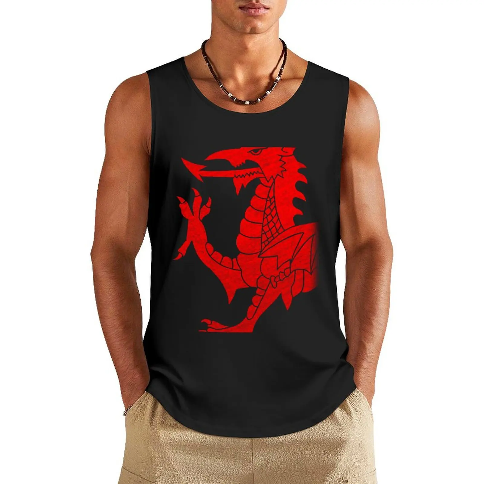 Cymru Dragon Red Halftone Tank Top Vest for boy gym clothes man Bodybuilding shirt