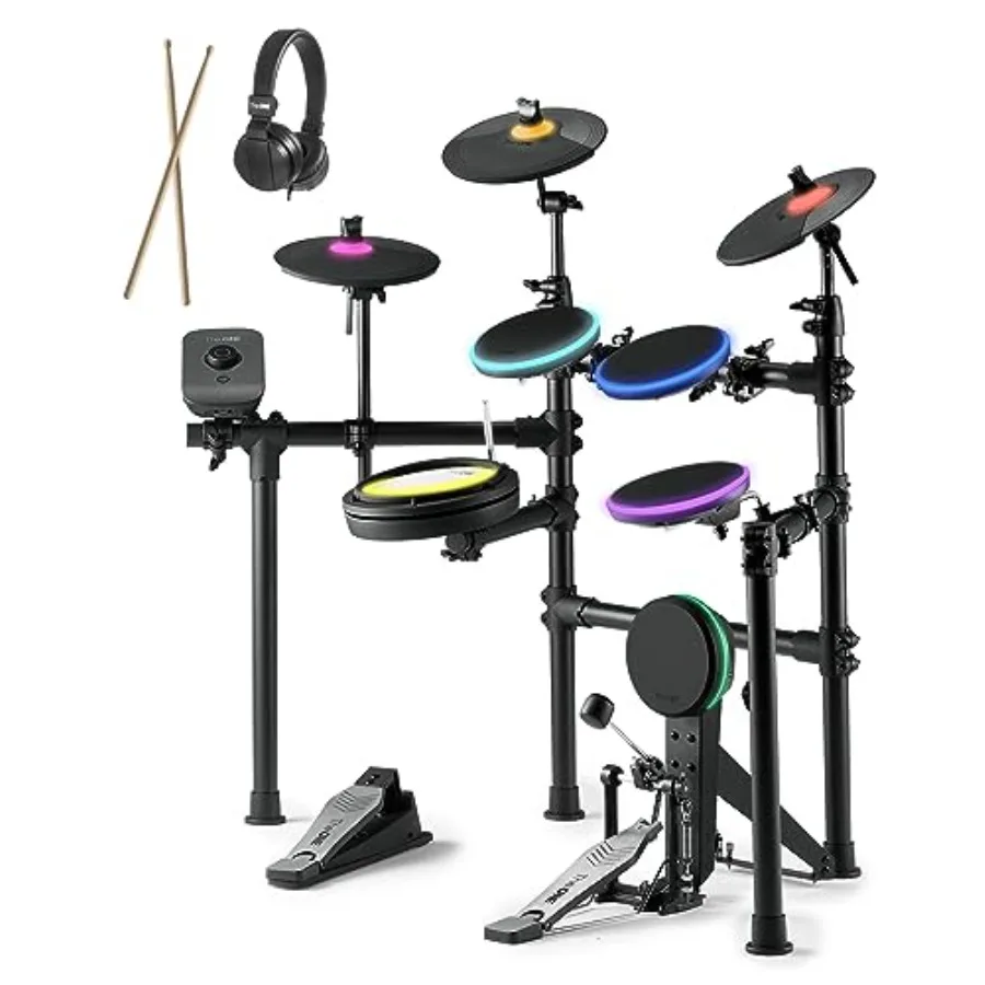 

Электронная ударная установка Polaris Drums с сетчатыми пэдами, черная, с USB MIDI и Bluetooth-подключением, более 600 песен, педаль для бас-барабана, 96 тембров