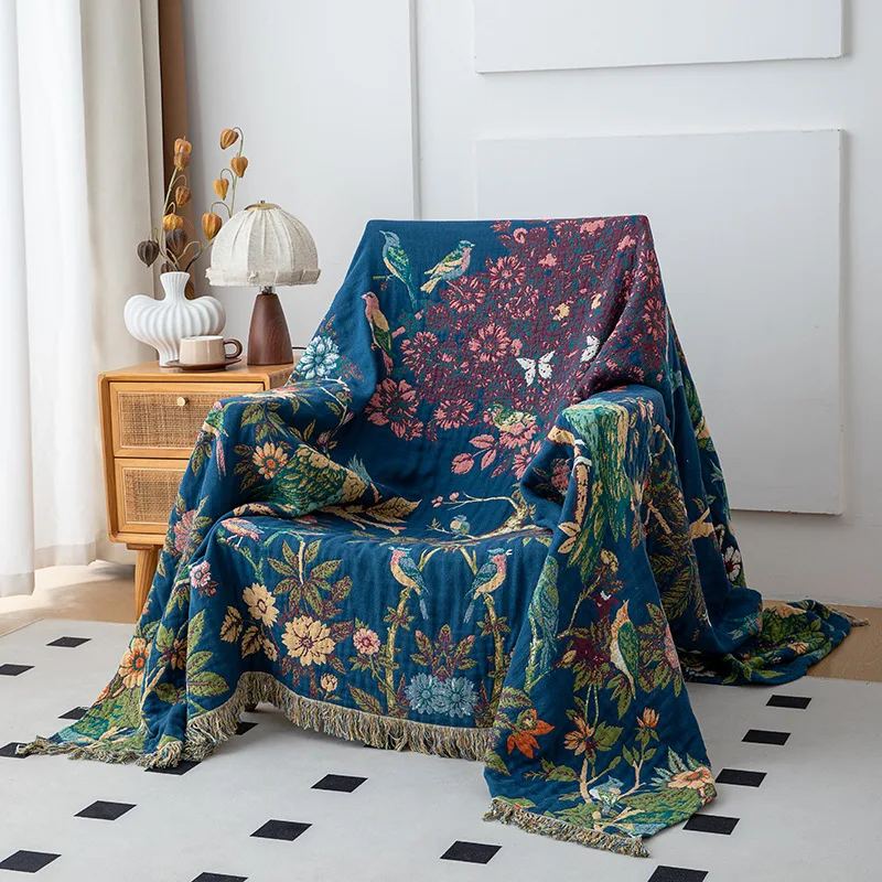 

100% Cotton Gauze Jacquard Throw Blanket Vintage Multifunctional Bedspread Sofa Cover Summer Couch Blanket Home Decor